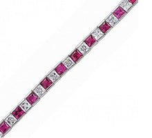 Load image into Gallery viewer, STERLING SILVER PRINCESS CUT RUBY CUBIC ZIRCONIA TENNIS BRACELET