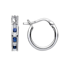 Load image into Gallery viewer, STERLING SILVER SAPPHIRE CUBIC ZIRCONIA HUGGIE EARRINGS