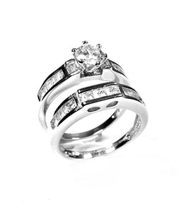 STERLING SILVER CHANNEL SET SOLITAIRE RING SET