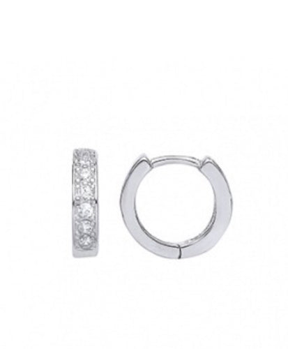 STERLING SILVER PAVE CUBIC ZIRCONIA HUGGIE EARRINGS