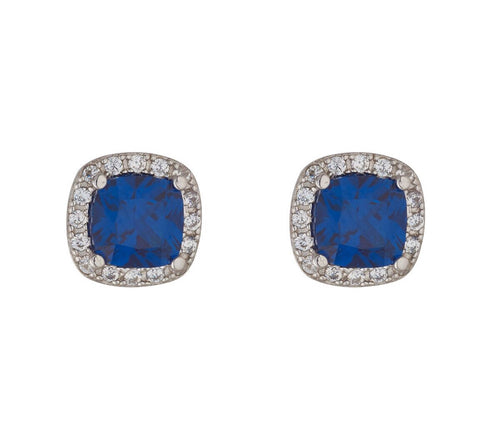 STERLING SILVER SAPPHIRE CZ SMALL SQUARE STUD