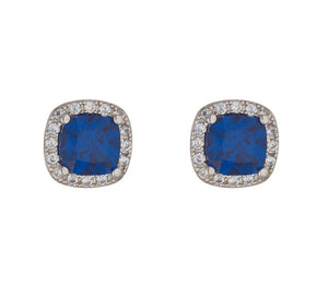 STERLING SILVER SAPPHIRE CZ SMALL SQUARE STUD