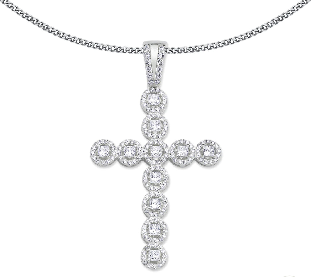 LARGE STERLING SILVER CUBIC ZIRCONIA CROSS