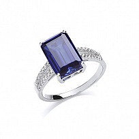 STERLING SILVER BAGUETTE CUT SAPPHIRE RING