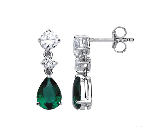 STERLING SILVER EMERALD CUBIC ZIRCONIA DROP EARRINGS