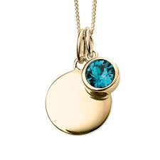 BIRTHSTONE DISC NECKLACE STERLING SILVER GOLD PLATED