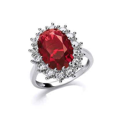 STERLING SILVER RUBY FANCY CLUSTER DRESS RING