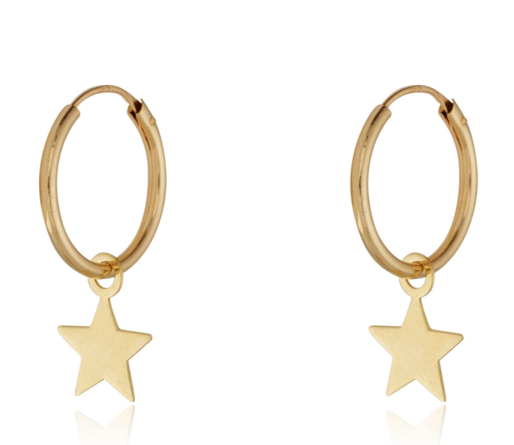 9CT YELLOW GOLD HOOP WITH HANGING STAR