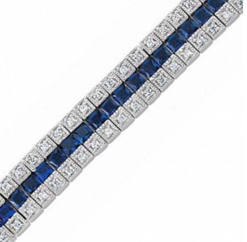 TRIPLE ROW SAPPHIRE AND CUBIC ZIRCONIA TENNIS BRACELET