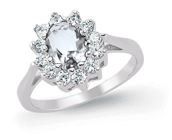 STERLING SILVER WHITE CUBIC ZIRCONIA CLUSTER DRESS RING