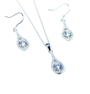 TIMELESS SILVER CZ DROP PENDANT & EARRING SET