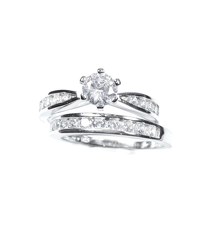 STERLING SILVER BRILLIANT CUT CUBIC ZIRCONIA RING SET