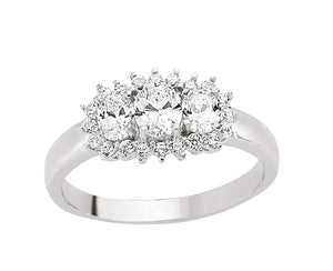 STERLING SILVER CUBIC ZIRCONIA TRILOGY CLUSTER RING