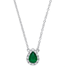 Load image into Gallery viewer, STERLING SILVER EMERALD CUBIC ZIRCONIA TEAR DROP NECKLACE