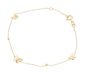 9CT YELLOW GOLD 3 BUTTERFLY BRACELET
