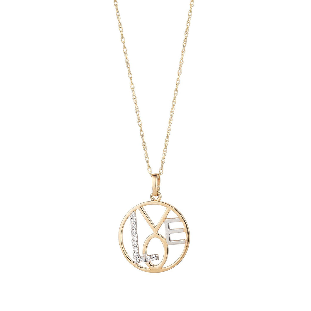 9CT YELLOW AND WHITE GOLD LOVE CIRCLE NECKLACE