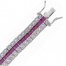 Load image into Gallery viewer, TRIPLE ROW RUBY AND CUBIC ZIRCONIA TENNIS BRACELET