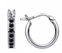 Load image into Gallery viewer, STERLING SILVER BLACK CUBIC ZIRCONIA HUGGIE EARRINGS