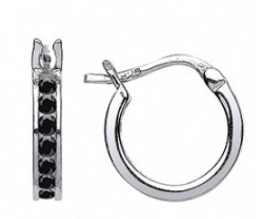 STERLING SILVER BLACK CUBIC ZIRCONIA HUGGIE EARRINGS