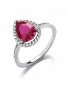 STERLING SILVER RUBY PEAR DROP RING
