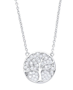 STERLING SILVER SPARKLING CUBIC ZIRCONIA TREE OF LIFE NECKLACE
