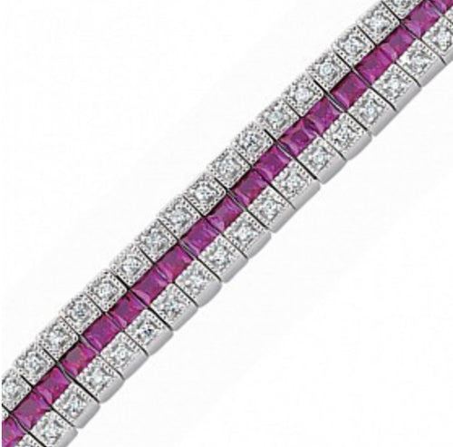 TRIPLE ROW RUBY AND CUBIC ZIRCONIA TENNIS BRACELET