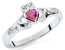 Load image into Gallery viewer, STERLING SILVER BIRTHSTONE CLADDAGH RING