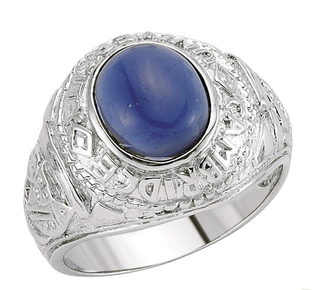 STERLING SILVER SAPPHIRE OVAL MENS COLLEGE RING