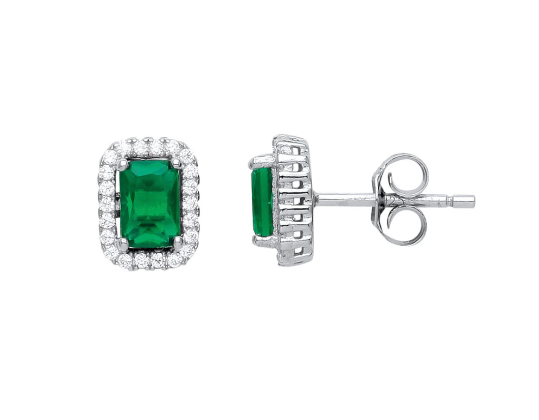 STERLING SILVER EMERALD MICRO PAVE EARRINGS