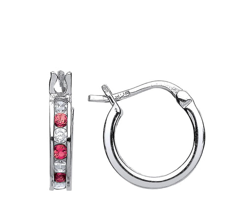 STERLING SILVER RUBY CUBIC ZIRCONIA HUGGIE EARRINGS