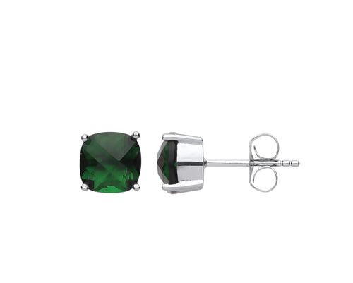 STERLING SILVER EMERALD CUSHION STUD EARRINGS