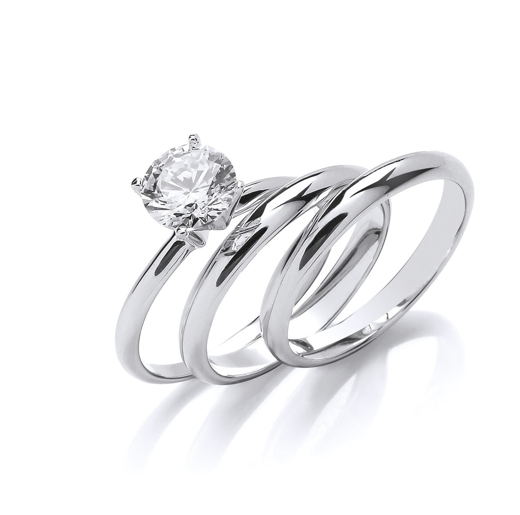 STERLING SILVER CZ SOLITAIRE 3 BAND RING SET