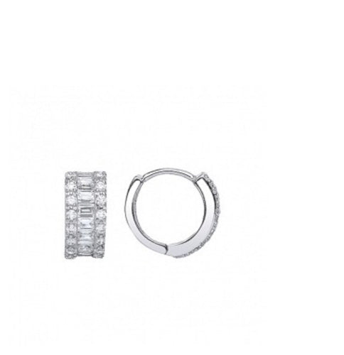 STERLING SILVER CHANNEL SET BAGUETTE HUGGIE EARRINGS