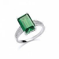 Load image into Gallery viewer, STERLING SILVER BAGUETTE CUT EMERALD RING