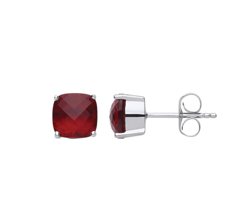 STERLING SILVER RUBY CUSHION STUD EARRINGS