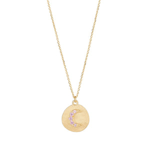 9CT YELLOW GOLD PINK MOON COIN NECKLACE