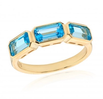 9CT RICH YELLOW GOLD SWISS BLUE TOPAZ RING