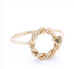9CT YELLOW GOLD HANDCRAFTED ROPE & HEART RING