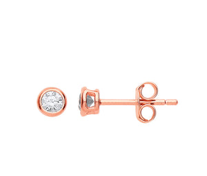 ROSE GOLD STERLING SILVER BUBBLE SOLITAIRE 3MM STUD EARRINGS