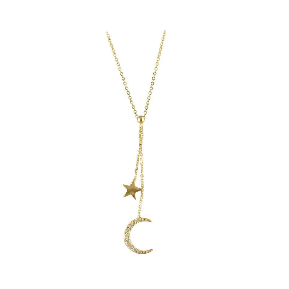 9CT GOLD CZ STAR AND MOON NECKLACE