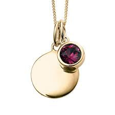 BIRTHSTONE DISC NECKLACE STERLING SILVER GOLD PLATED