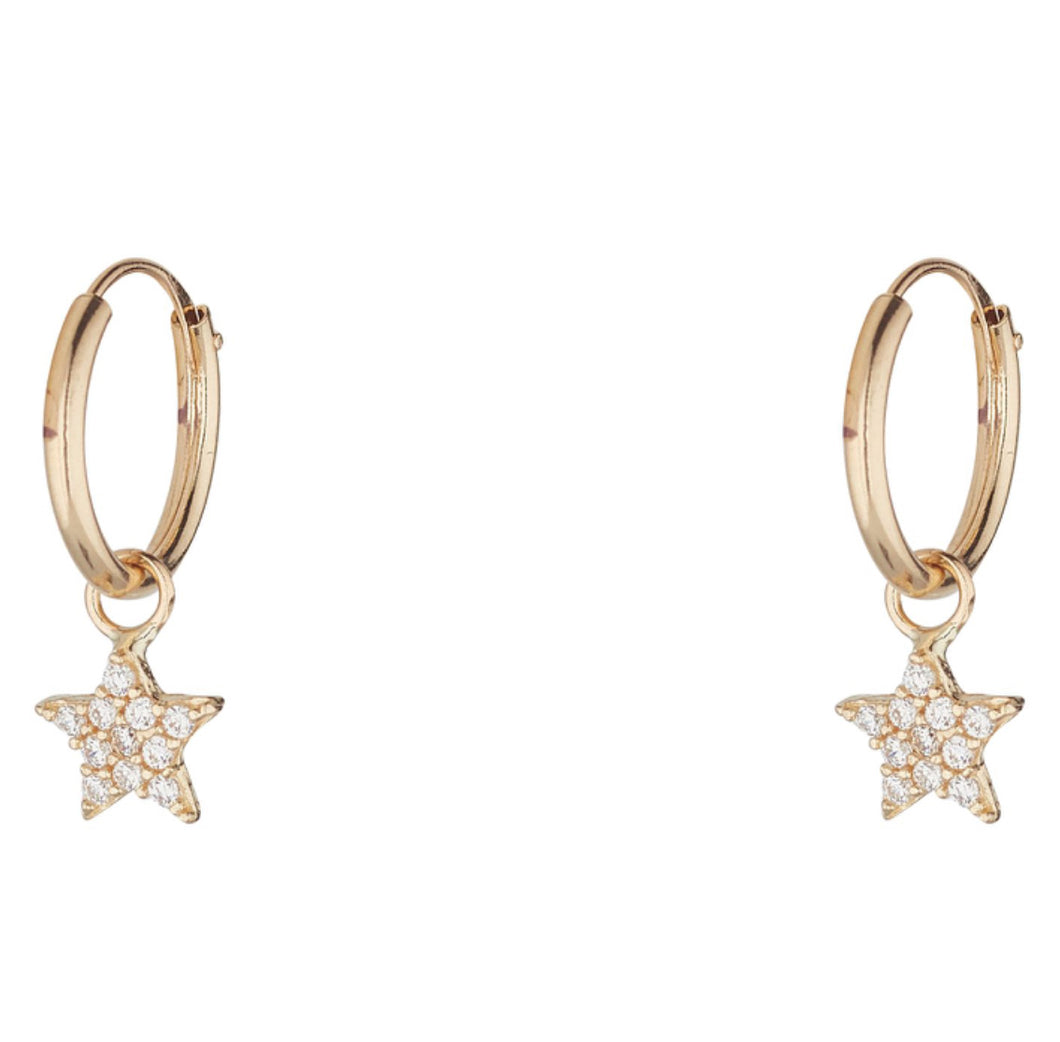 9CT YELLOW GOLD CZ STAR ON 10MM HOOP