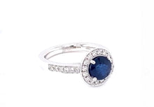 Load image into Gallery viewer, 18CT WHITE GOLD SAPPHIRE DIAMOND HALO RING