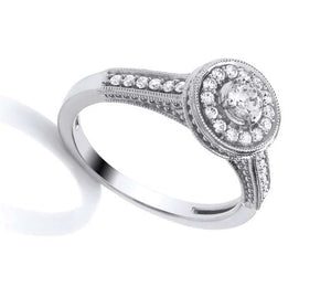 9CT WHITE GOLD HALO DIAMOND ENGAGEMENT RING