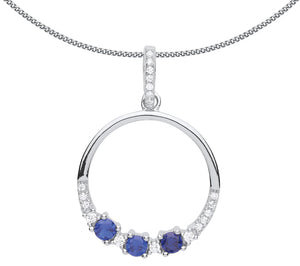 STERLING SILVER SAPPHIRE TRILOGY PENDANT NECKLACE