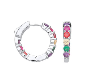 STERLING SILVER MULTICOLOUR RAINBOW HUGGIE HOOP EARRINGS