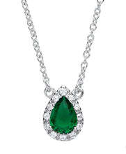 Load image into Gallery viewer, STERLING SILVER EMERALD CUBIC ZIRCONIA TEAR DROP NECKLACE