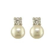 9CT WHITE GOLD PEARL & CUBIC ZIRCONIA STUD EARRINGS