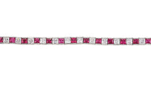 Load image into Gallery viewer, STERLING SILVER PRINCESS CUT RUBY CUBIC ZIRCONIA TENNIS BRACELET