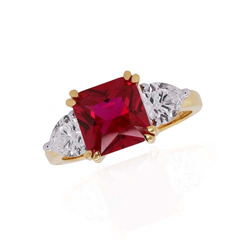 9CT YELLOW GOLD RUBY ASSCHER AND HEART RING